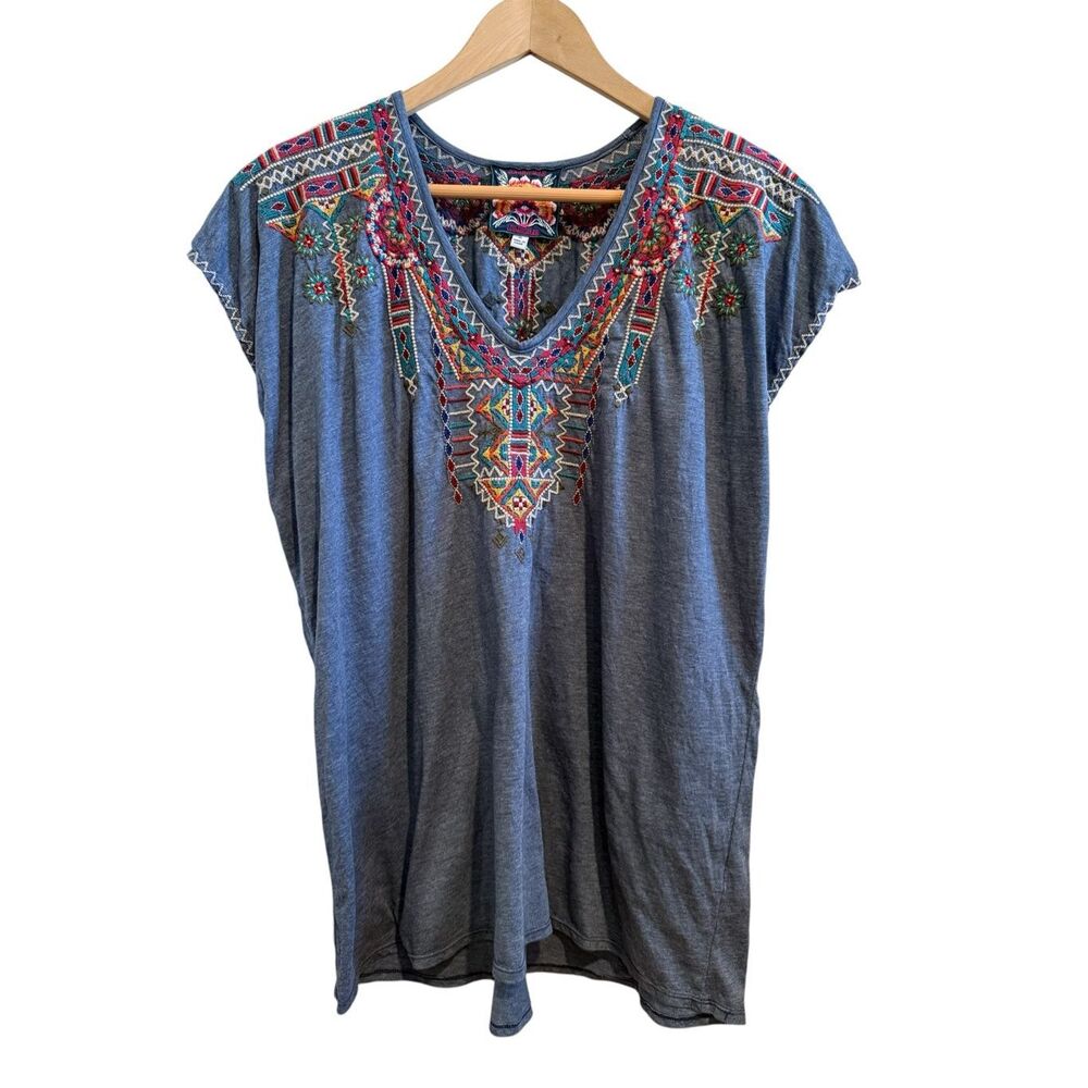 Johnny Was Heather Blue Tunic Top Size XL